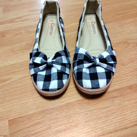 Women's Gingham Bow Flats, Black and White plaid Size XL - Picture 1 of 8
